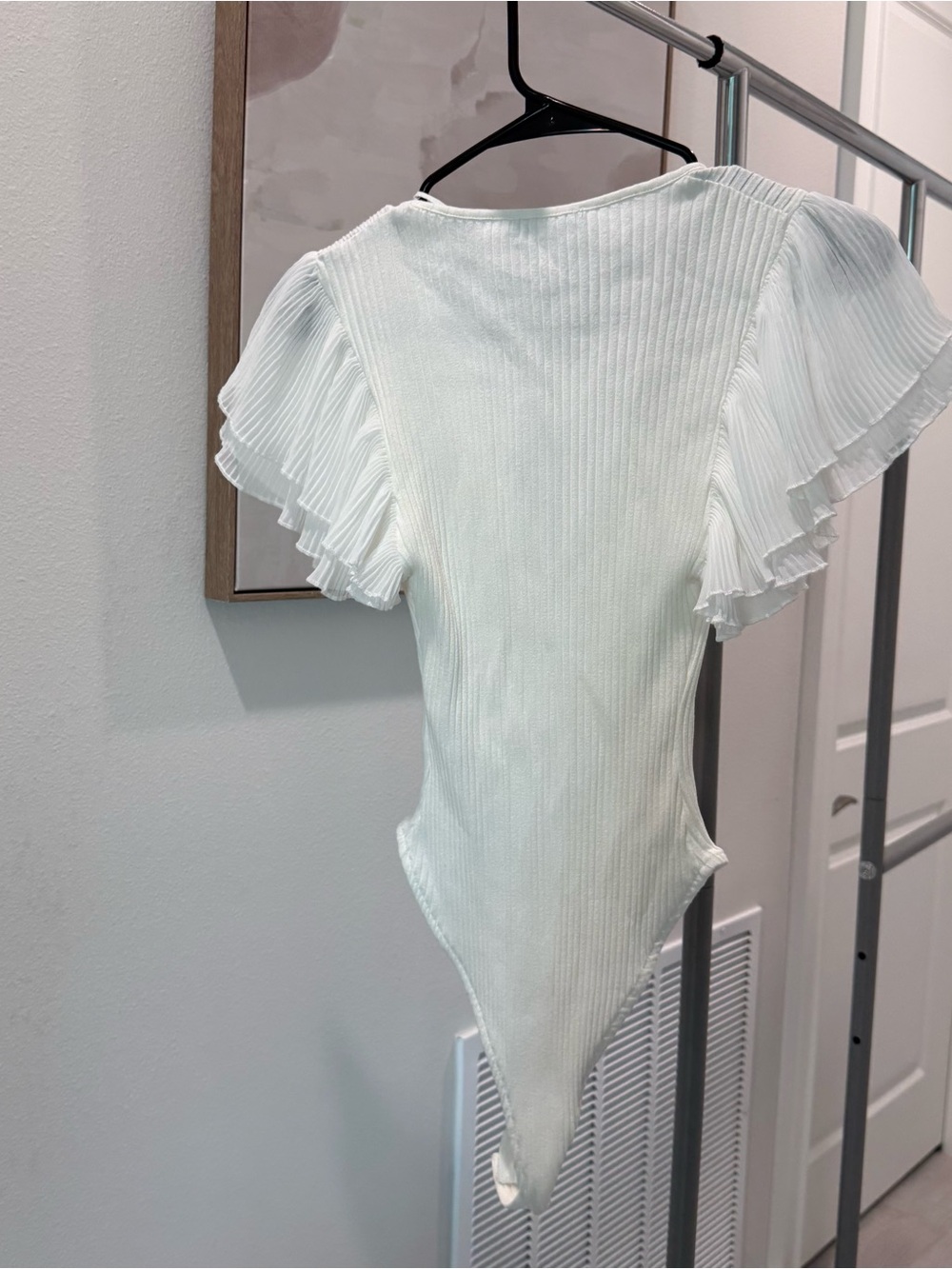 ZARA Cream Ribbed One-Piece with Flutter Ruffle Sleeves - Picture 5 of 5